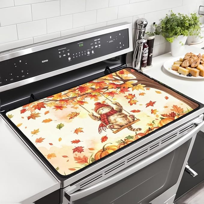 Cat Daisy Stove Top Covers Heat Resistant, Thick Insulation Cooktop Cover, Reusable Dish Drying Mat, Non-slip Flat Stovetop Protector, Wear Resistant Stovetop Liners, 30"x21"