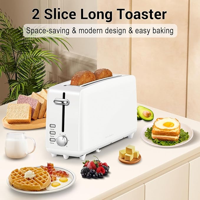 SEEDEEM Stainless Steel Toaster 2 Slice Slim, 10" Long Slot, 6 Shade, White