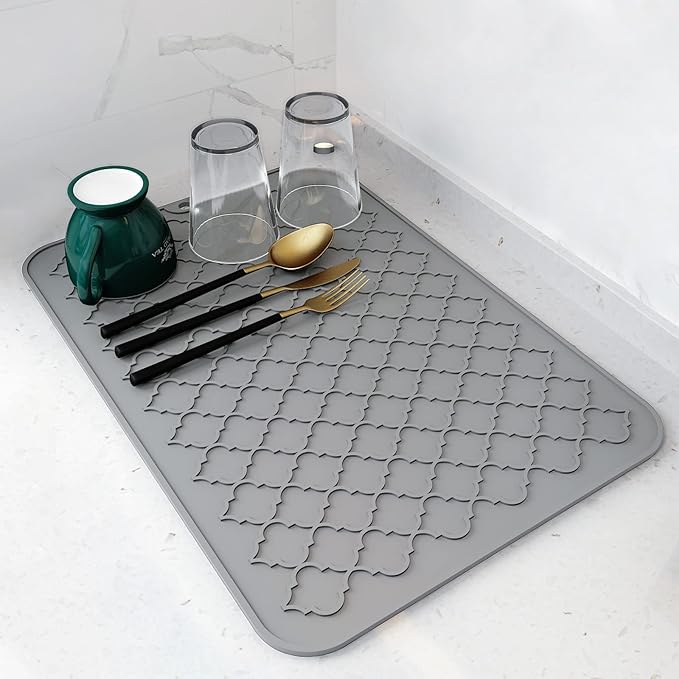 AMOAMI-Dish Drying Mats for Kitchen Counter-Silicone Dish Drying Mat-Kitchen Dish Drying Pad Heat Resistant Mat-Kitchen Gadgets Kitchen Accessories Kitchen Small Appliances(12" x 16", GREY)