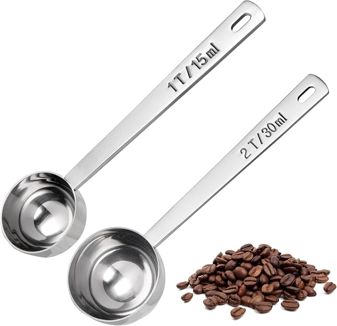 U-Taste Coffee Scoop 1&2 Tablespoon, 4.3in Long Handle Tbsp Measuring Spoon | 18/8 Stainless Steel Tablespoon Scoop, Long Metal Coffee Spoon Scooper, Coffee Meansure Scoop for Ground Coffee Bean Espresso