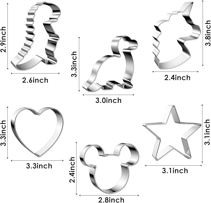 Stainless Steel Cookie Cutters, Mickey Unicorn Dinosaur Heart Star | Biscuit Cutter Molds for Baking or Valentine's Day Christmas Holiday Party Decorations