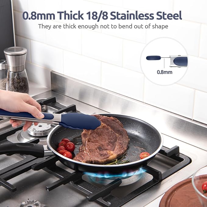 U-Taste Kitchen Tong for Cooking, 600ºF Heat-Resistant, 9in/Midnight Blue | Rubber Tong for Serving Food, Salad/Grill/BBQ/Steak/Pasta Silicon Tongs, 18/8 Stainless Steel Handle & Smooth Locking