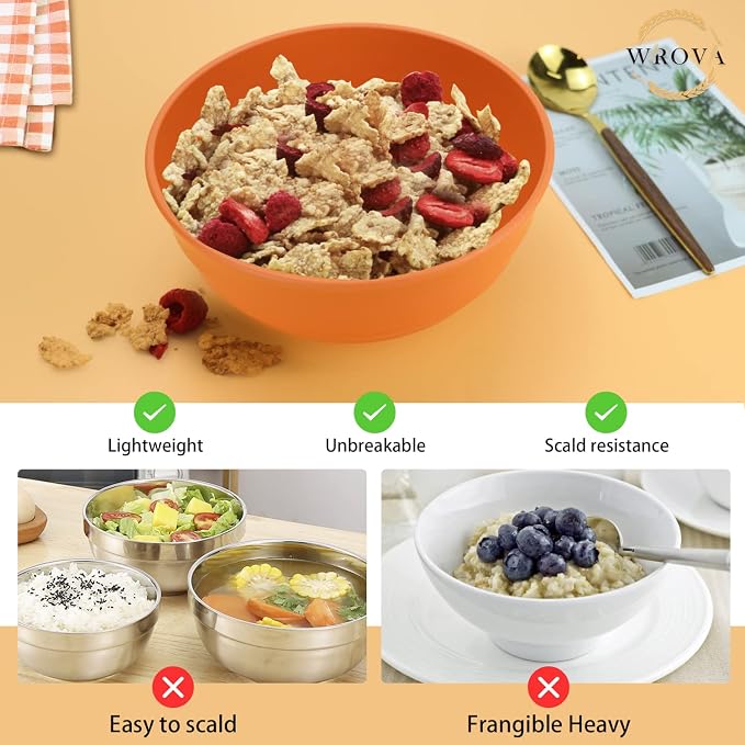 Wrova Wheat Straw Bowls Set 60 OZ Unbreakable Large Cereal Bowls Set of 6 Microwave and Dishwasher Safe Bowls Big Bowls for Eating BPA Free Soup Bowl for Serving Oatmeal and Salad Orange