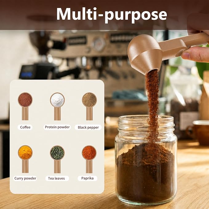 2 Pcs Coffee Scoop with Funnel for Reusable K Cup, 2 TBSP Measuring Spoon | Mess-Free Funnel Design, Sliding Leveler for Precise 2 TBSP, Long Handle for Ground Coffee, Protein Powder & Tea