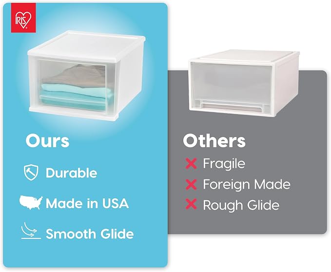 IRIS USA 4-Pack, 17 Qt. Medium Stacking Drawer Storage Organizer, White | Keep clothing, accessories, office supplies, and everyday essentials organized around your home with easy access storage