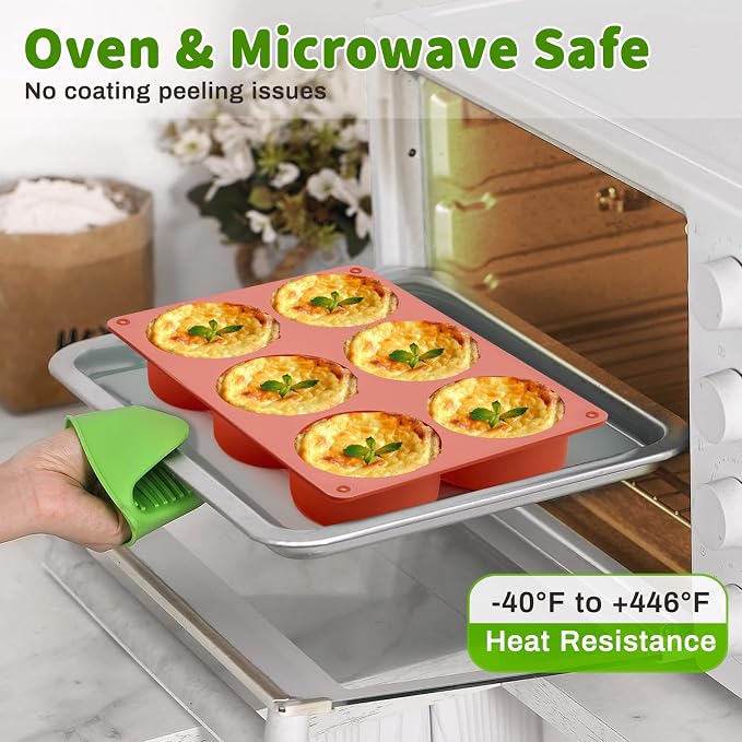 JOERSH Silicone Egg Bite Molds, 3 Inch, 2 Pack | Frittata Baking Pans, Non Stick, Round Silicone Molds, For Egg Breakfast Sandwich, English Muffin, Cheesecake, Dinner Rolls