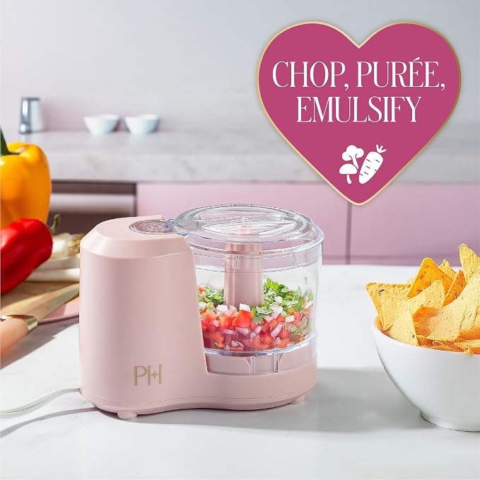 Paris Hilton 1.5-Cup Food Chopper, Stainless Steel Blade With One-Touch Pulse Control, Compact Mini Electric Chopper For Vegetables, Herbs, Nuts & Dressings, Pink
