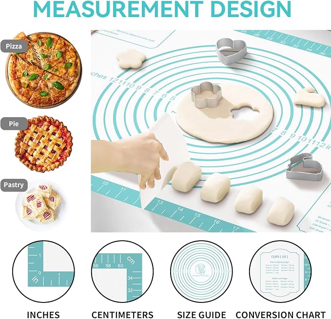Non-Stick Silicone Pastry Mat, Silicone Baking Mat - Dough Mat for Rolling, Silicone Mat for Baking Cookies Macarons Bread, Extra Large 26 x 16 Inch