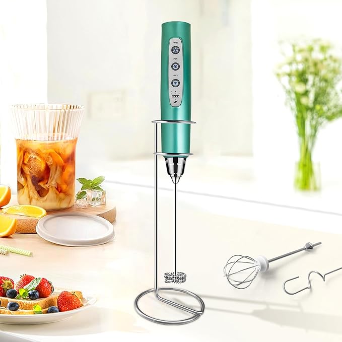 Milk Frother Wand Rechargeable Handheld Electric Whisk 3 Speed Adjustable | Coffee Frother Wand with 3 Stainless Whisks Electric Foam Maker Drink Mixer Blender for Latte Cappuccino Matcha Egg