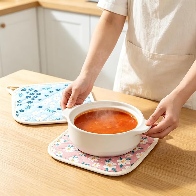 6 Pack Pot Holders 100% Cotton Heat Resistant Potholder, Machine Washable Pot Holder, Hot Pads, Table Pads for Cooking Baking (X)