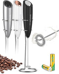 SIMPLETASTE Milk Frother Handheld Electric Foam Maker Battery Operated | Drink Mixer with Stainless Steel Whisk for Cappuccino, Bulletproof Coffee, Latte, Black, with Stand