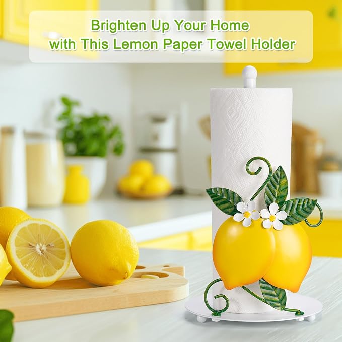 Lemon Paper Towel Holder Countertop for Kitchen, 3D Handmade | Freestanding Kitchen Roll Holder with Weighted Base, Lemon Housewarming Gifts for Women, Fit Most Sizes of Paper Rolls, Metal
