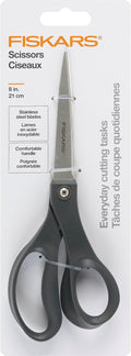 Fiskars 8" Everyday Stainless Steel All Purpose Scissors, Grey | Home & Office Scissors for Paper, Cardboard & Photos, Durable Stainless Steel Blades, Ergonomic Handles for Daily Tasks