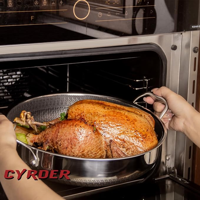 316L Stainless Steel Hybrid Nonstick Frying Pan, 12inch 6QT | Induction Pan with Lid, Two Handle Pan, PFOA Free, Dishwasher Oven Safe, Paella Pan for Stir fry/Toast/Roast/Bake/Stew