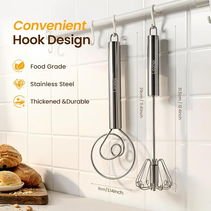 Danish Dough Whisk & Egg Whisk Set for Sourdough Bread, 12 inch | Bread Dough Mixer for Sourdough, Pizza, Batter, Eggs & Cream, Heavy Duty Baking Whisks, Kitchen Gadgets