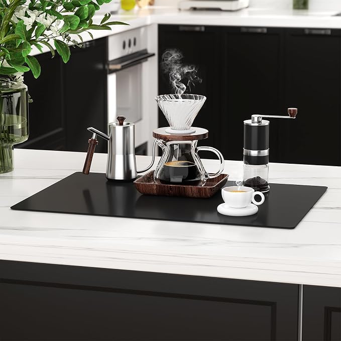 2-Pack Silicone Counter Mats 24”x16”,Black | 1.5mm thick silicone counter protector, heat resistant & non-slip. Works for air fryer, hot pots, pans and coffee maker.