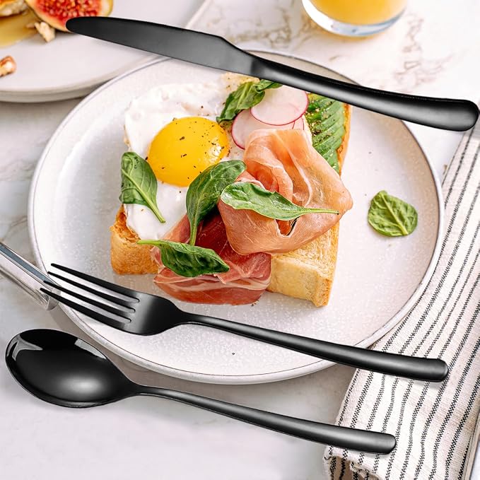 MURRI&MURRDI Travel Stainless Steel Cutlery Set for 1, Reusable Flatware Set with Case,Camping Silverware Set for Work, Knife Fork Spoon Utensil Set 3 Piece, Black