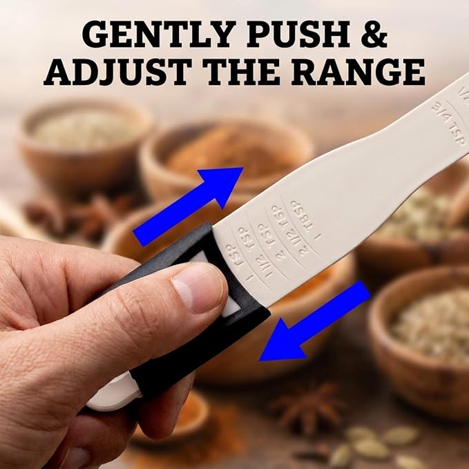 Performore Adjustable Measuring Spoon with Double End Adjustable Scale, 9 Stalls All in One Measuring Spoon, Wide Range of Measurements - Dry and Semi-Liquid Ingredients for Baking, Cooking