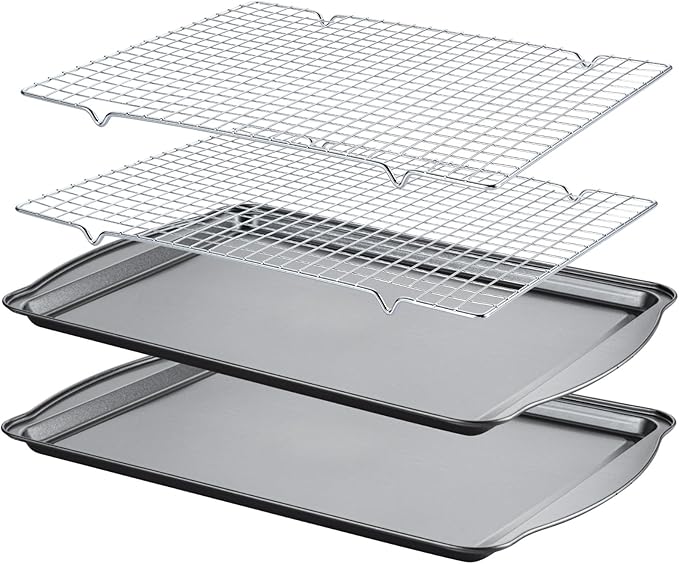 Baking Sheet with Cooling Racks - 17'' x 11" x 0.5" Carbon Steel Cookie Sheets for Baking [2 Sheets + 2 Racks], Nonstick Baking Pans, Perfect for Baking, Roasting, and More