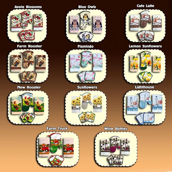 Café Latte 5 Piece Kitchen Towel Set | Kitchen Towel Set with 2 Decorative Dish Towels (25 X15), 1 Oven Mitt (11 X 7) and 2 Potholders (6.5 X 6.5)