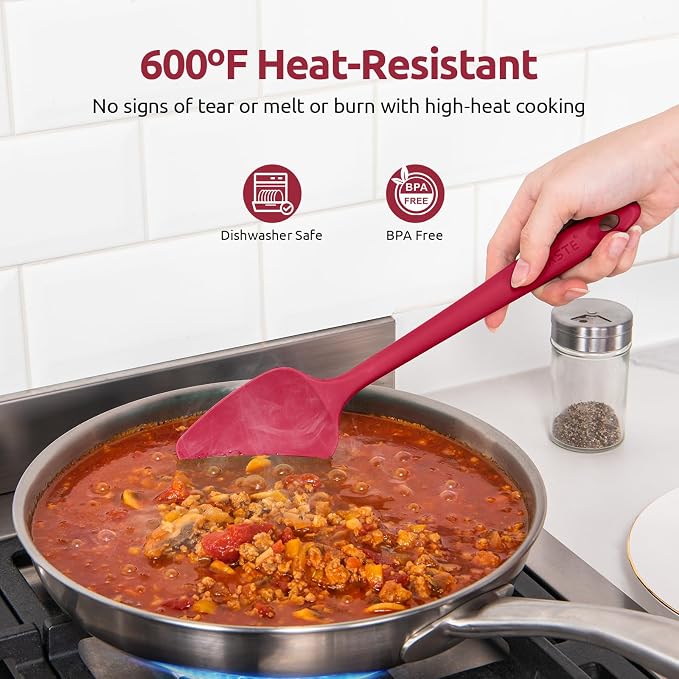 U-Taste Silicone Spatula Set with 600 Degrees Fahrenheit Heat Resistant (Red) | Food Grade Hot-Proof Seamless Rubber Scraper, Kitchen Flexible Silicon Cooking Utensil Set, Diswasher Safe Baking Supplies