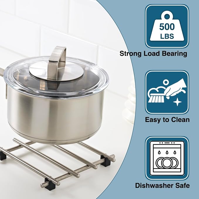 4Pcs Stainless Steel Trivet for Hot Dishes, Lightweight Metal Trivets for Hot Pots and Pans, Metal Cooling Rack, Mini Heat Resistant Mats for Countertop Cooling, Cooking Baking Pans Holder, 7"x7"