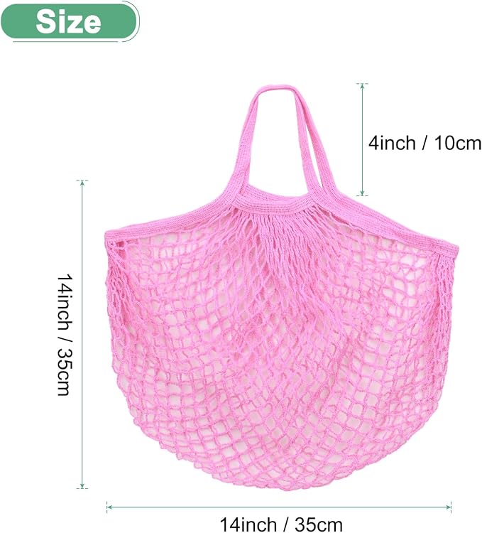 M METERXITY 1-Pack Cotton Mesh Bag, Reusable Washable Mesh Net String Grocery Bags, Reusable Produce Bags with Handle, Net Tote Bag for Fruits/Vegetables Shopping [Pink, Short Handle]