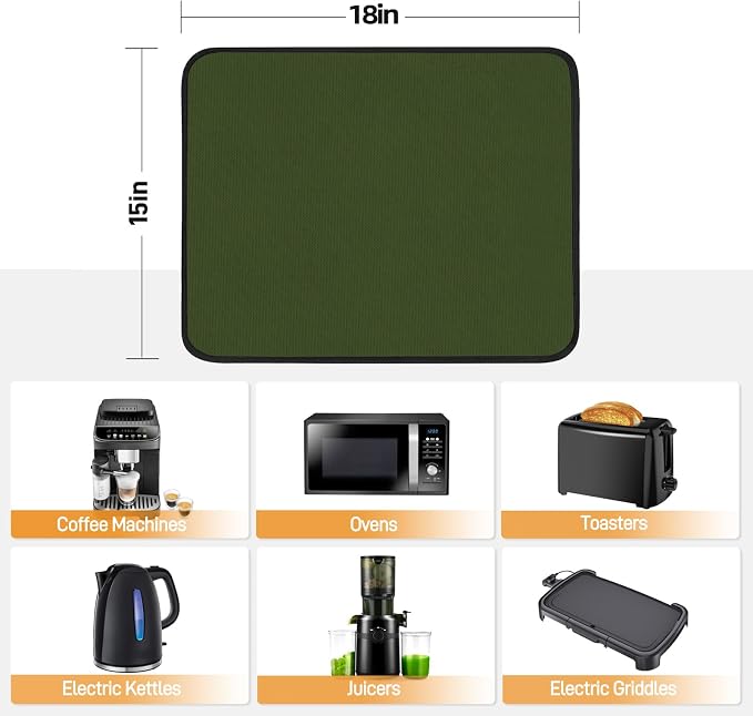 2 PCS Heat Resistant Mats for Countertop Air Fryer, 18x15in, Green | 1022 ℉ Fireproof mat, air fryer accessories for ninja, cosori, waterproof hot pads for kitchen toaster, oven, coffee maker