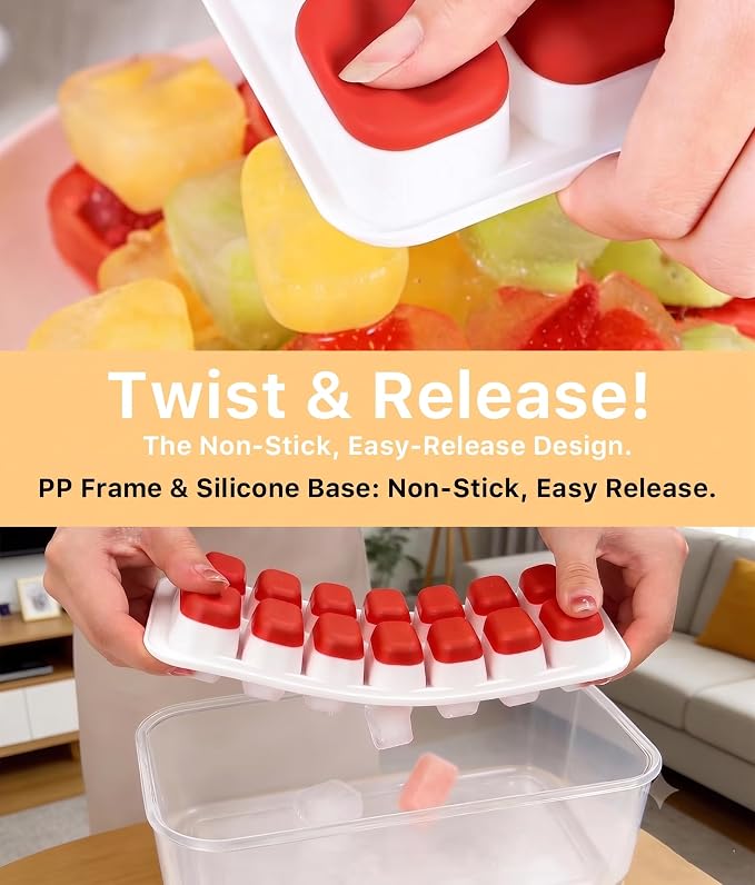Ice Cube Trays for Freezer with Lids and Storage Bin, 4 Pack | Easy-release BPA-free ice molds with stackable lids, storage bin and dishwasher-safe design for coffee, whiskey and cocktails