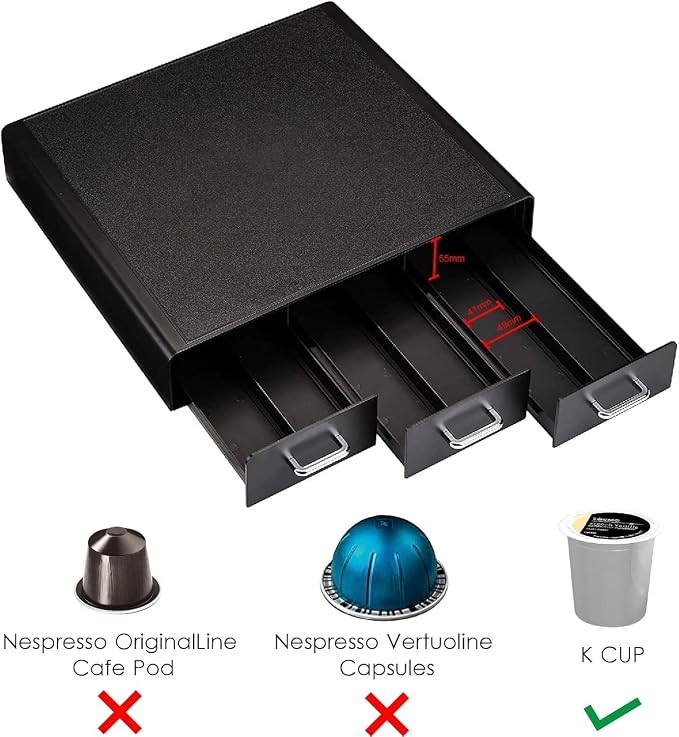 Amazon Basics K-Cup Compatible Coffee Pod Storage Drawer, 3 Easy-Open Drawers, 36 Pod Capacity, Black