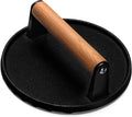 EWFEN Burger Press, 7" Round Heavy-Duty Cast Iron Smash Bacon Press Meat Steak with Wood Handle for Griddle, Sandwich, Nonstick Pan