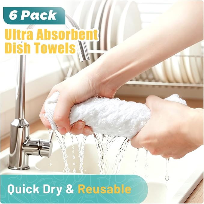 Kitchen Towels 6-Pack Cotton Waffle Weave Dish Cloths 12 x 12 Cleaning Rags