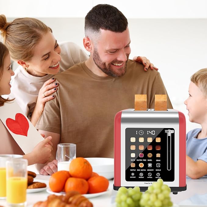 2 Slice Toaster Touch Screen, Stainless Steel Toasters Digital Timer 2 Slot Toasters, 8 Shade Settings 6 Bread Types for Bagel, Cancel, Defrost (Black)