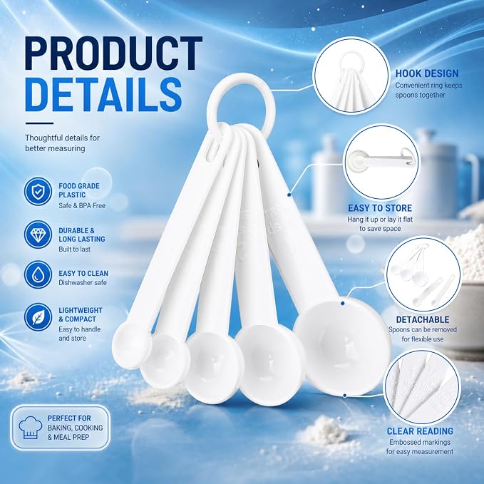 Frienda 20 Pieces White Plastic Measuring Cup Spoons for Kitchen Cooking Baking Dry and Liquid Ingredients
