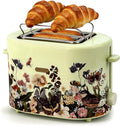 INFOOD Retro Toaster 2 Slice - 6 Toast Settings, Cancel/Defrost/Reheat Buttons, Built-in Warming Rack & Removable Crumb Tray, 1.5 Inches Extra Wide Slots, 750W, Floral Design