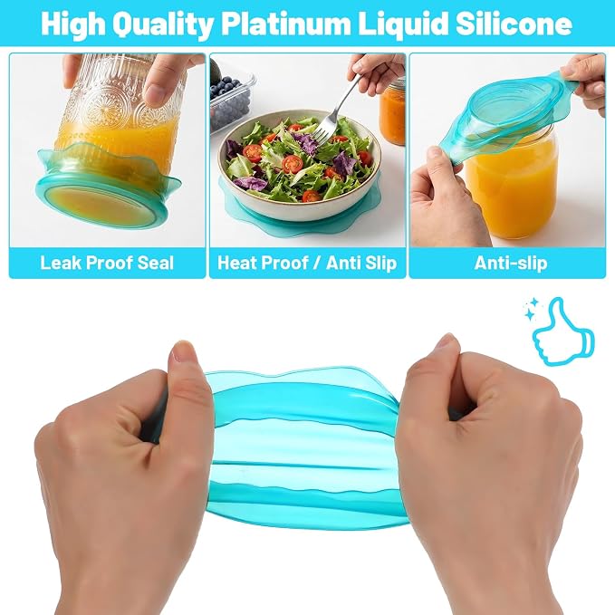 3PCS Silicone Stretch Lids for Food Storage, Reusable Elastic Silicone Lids for Bowls, Cups, Jars Cover, Microwave & Freezer Safe
