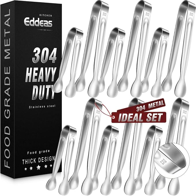 12PCS Ice Tongs Mini Sugar Tong - 2 Sizes 6 & 4 Inch Stainless Steel Small Serving Tongs, Small Kitchen Tiny Tong for Appetizers,Tea Party, Coffee Bar, Desserts (Silver)