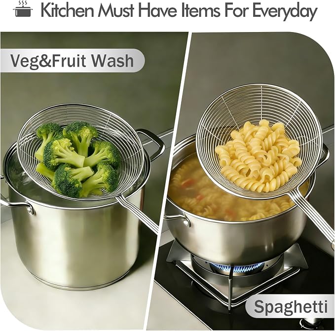6.89 Large Metal Spider Strainer With Mesh Fatoff Mesh Slotted Spoon For Kitchen,Stainless Steel Cooking Oil Strainer For Deep Fry Basket