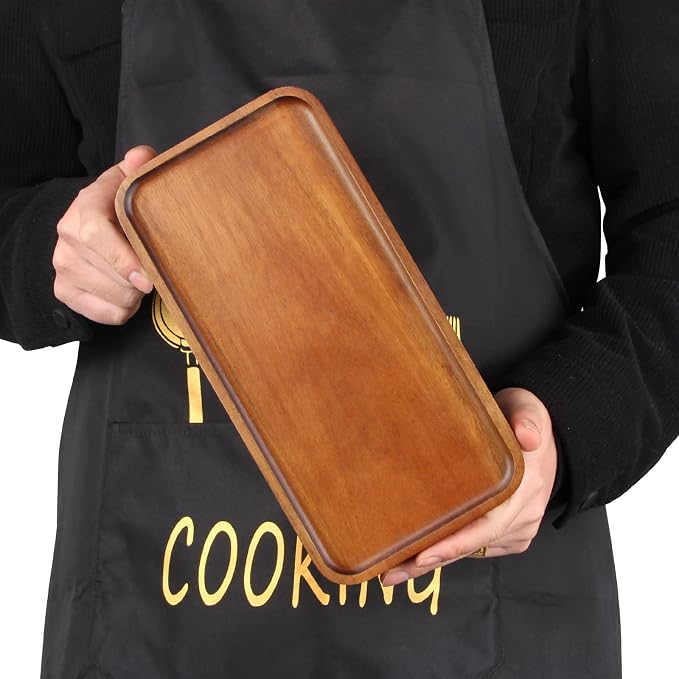 Acacia Wood Plates Small Decorative Tray Wooden Serving Platter for Food | Cheese Charcuterie Board Rectangle Appetizer Plate Long Snack Dessert Trays Kitchen Dish Party Platters Valet Catchall Tray