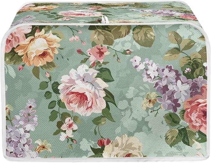 Floral Print Toaster Cover 2 Slice Fits For Most Standard Carrying Toaster, Anti-Dust Small Appliance Cover, Washable Kitchen Broiler Cover, Green