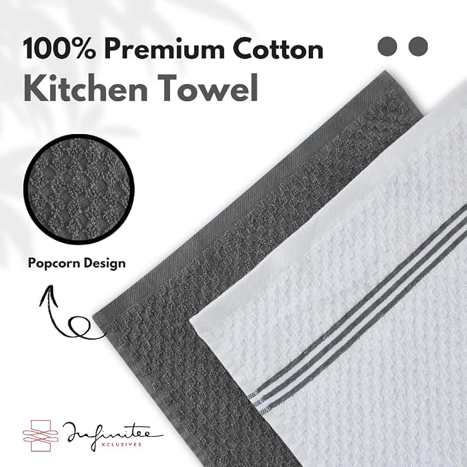 Infinitee Xclusives Kitchen Towels - 6 Pack - Cotton Dish Towel |15" x 25"| | 100% Cotton, Highly Absorbent Tea Towels - Lint Free, Soft, Durable & Quick Dry, Ideal for Drying Dishes & Kitchen Cleaning
