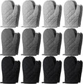 Geyoga 12 Pairs Oven Mitts Heat Resistant Kitchen Long Oven Gloves Mitts Thick Cotton Winter Quilted Baking Flexible Glove Bulk for Cooking BBQ Picnic Kitchen Grilling 10.6 Inch(Black Gray Color)