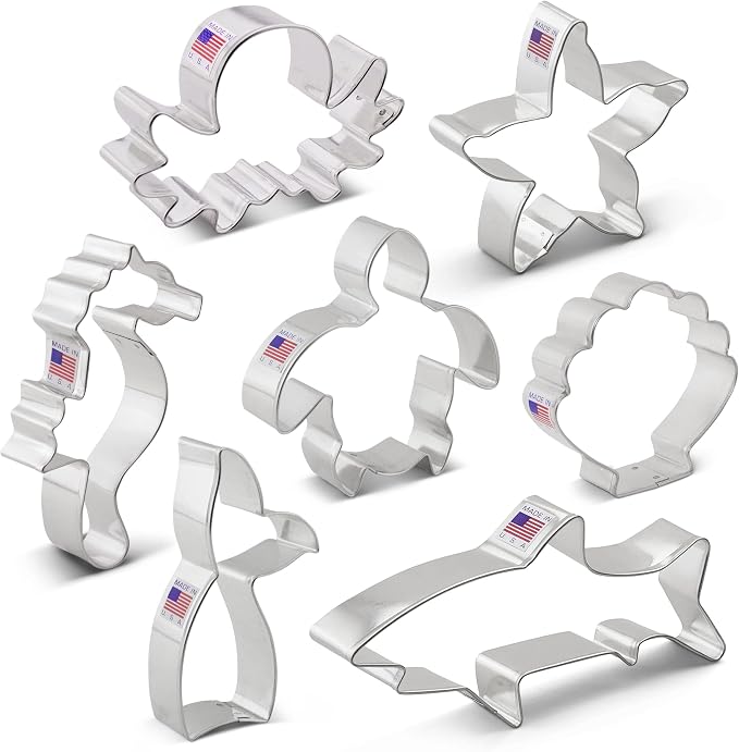 Ann Clark Under the Sea Cookie Cutters Set of 7, Made in USA | Includes: Seahorse, Starfish, Shell & More, Perfect Size, America's Largest Cookie Cutter Maker, Food-Safe American Steel