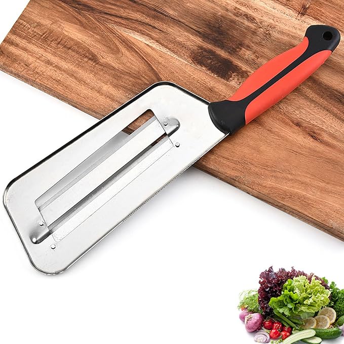 2 Pcs Stainless Steel Vegetable Cutter, Cabbage Shredder, Upgraded Double-Layer Slicer for Sauerkraut, Kitchen Knife with Sharp Blades for Slicing, Grating & Shredding (2 Pcs-Black-Red)