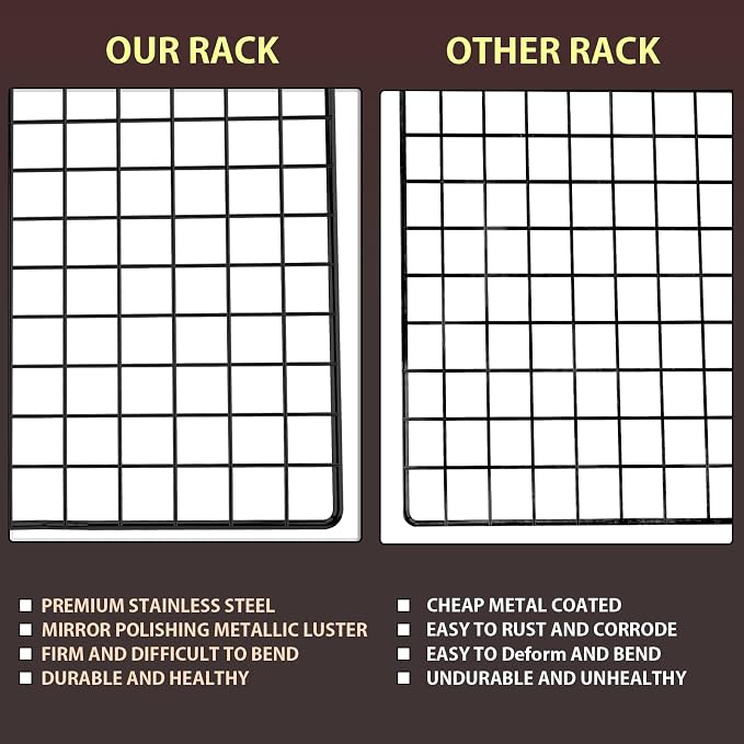 2PCS Cooling Rack for Cooking and Baking, 16" x 10" Wire Rack, Black | Thick Wire Rack, Oven & Dishwasher Safe, for Roasting, Grilling, Drying, Fits Half Sheet Pan