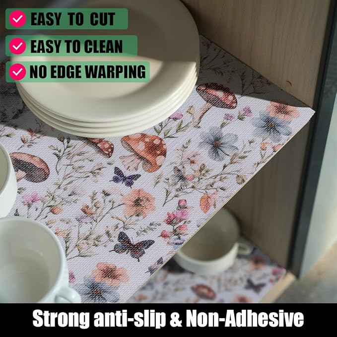 Mushroom Shelf Liners Non Adhesive and Strong Non-Slip | Shelf and Drawer Liners for Kitchen Cabinet Wire Fridge, Waterproof Shelf Drawer Liner,Easy to Clean,12IN x 10FT