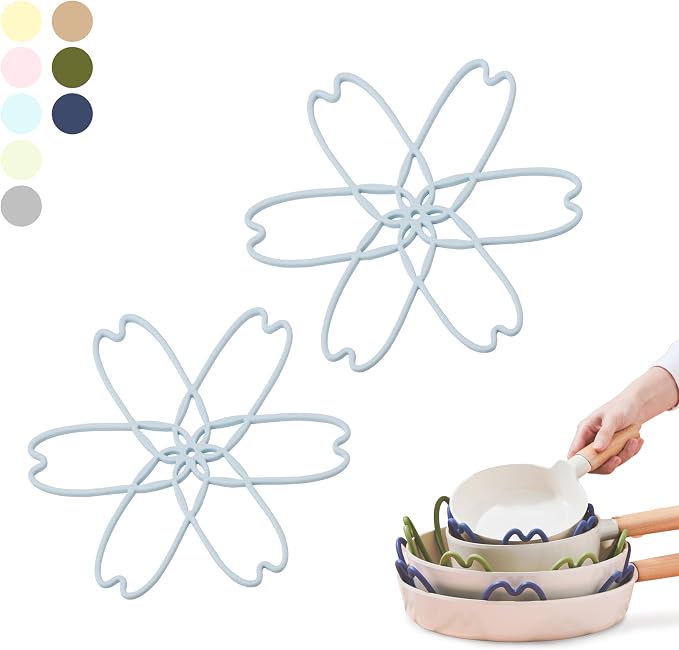 Silicone Pan Protectors for Stacking 2 Piece (Sky Blue, S) | Pot Separators for Cookware, Prevent Scratch, Protect Coating, Dishwasher Safe, Multi-Purpose Heat Resistant Trivets