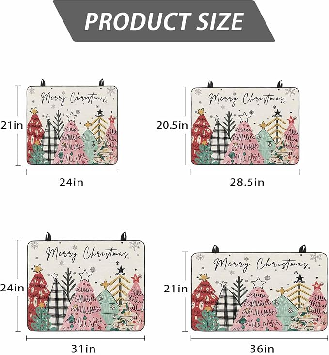 Stove Top Covers for Electric Stove 24x21 Inches, Pink Christmas Tree HeatResistant Glass Cooktop Protector, Vintage Beige Xmas Snowflake Doodle Ceramic Stovetop Countertop Covers Mat, Oven Cover