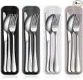 4 Pack Travel Silverware Set with Case for Lunch,Black | Reusable Utensils with Case, Portable Flatware, Camping Cutlery, Fork Spoon Knife, for Work School, Dishwasher Safe