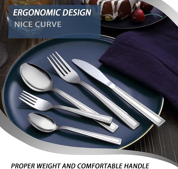 Hunnycook 60-Piece Silverware Set - Stainless Steel Silverware Set for 12, Include Fork Knife Spoon Set, Mirror Polished, Dishwasher Safe, Cutlery Set for Home Kitchen Restaurant